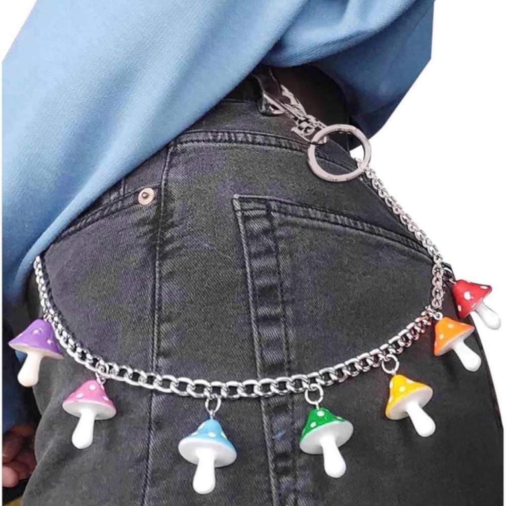 Silver Chain Belt with Colorful Mushroom Charms - Brand
